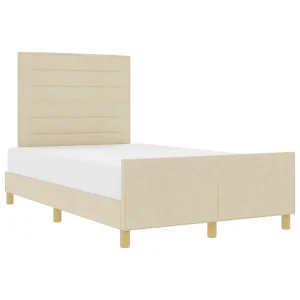 Bedframe met hoofdeinde Crème 140 x 190 cm Stof Bedframe met hoofdeinde Crème 140 x 190 cm Stof