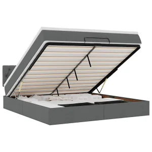 Bed poef met matras en LED's 180×200 cm stof donkergrijs Bed poef met matras en LED's 180×200 cm stof donkergrijs