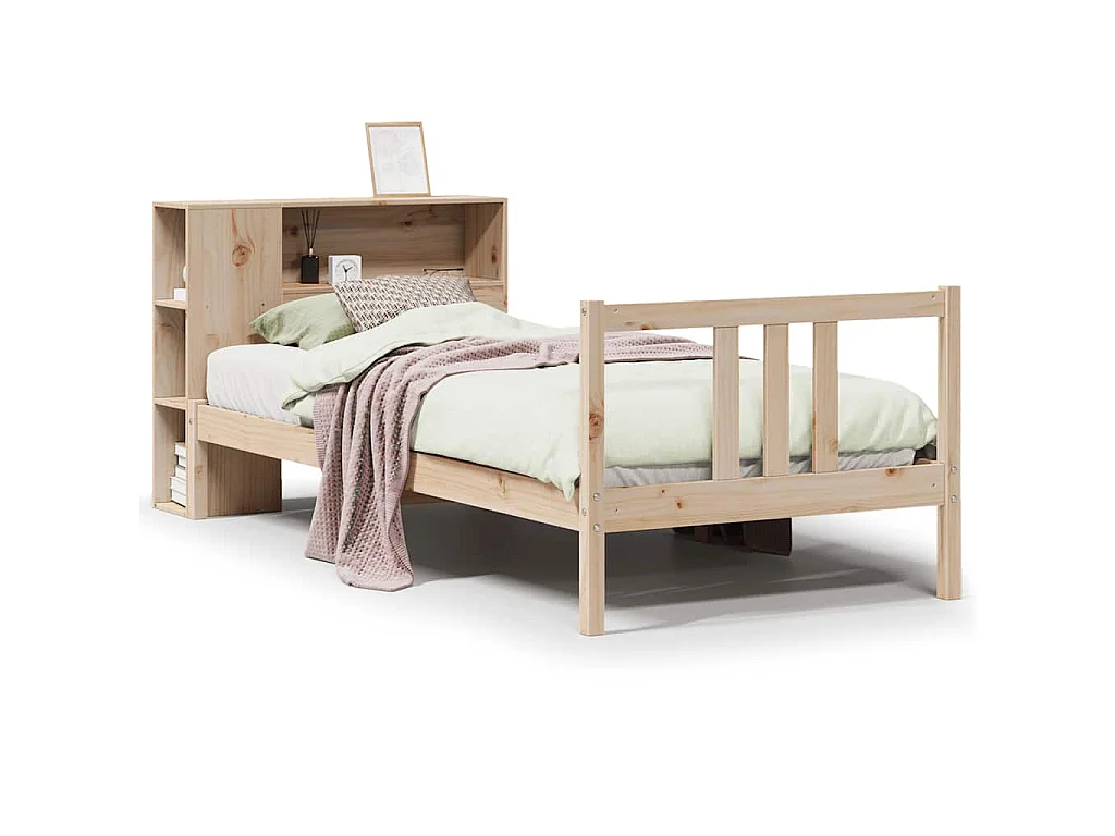 Bed met boekenkast zonder matras massief grenenhout 75x190 cm