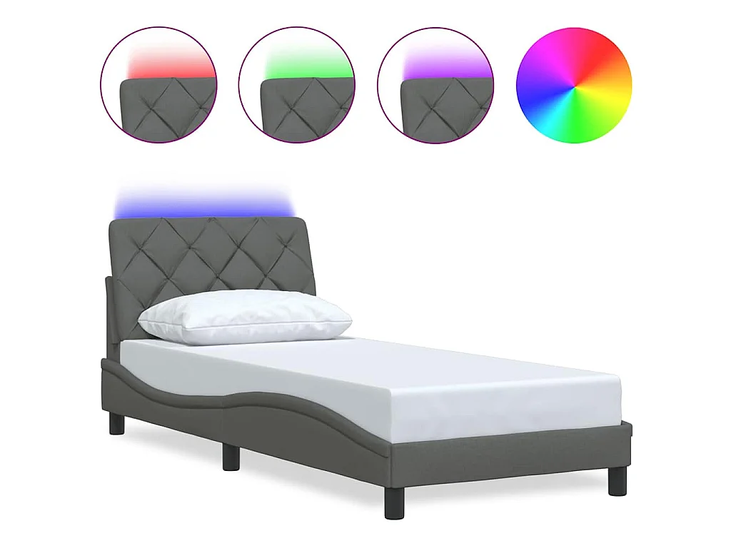 Bedframe met LED zonder matras 90x190 cm stof donkergrijs