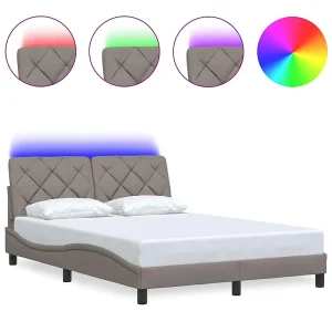 Bedframe met LED zonder matras 140×190 cm stof taupe