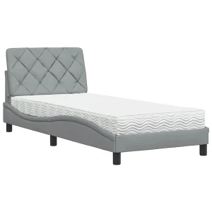 Bed met matras stof lichtgrijs 90×200 cm Bed met matras stof lichtgrijs 90×200 cm