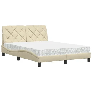 Bed met matras stof crèmekleurig 140×190 cm Bed met matras stof crèmekleurig 140×190 cm