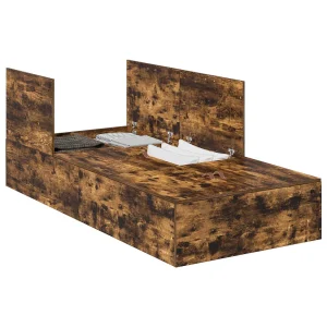 Opbergbedframe Gerookt eiken 90 x 190 cm Bewerkt hout