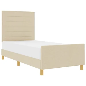 Bedframe met hoofdeinde Crème 100 x 200 cm Stof Bedframe met hoofdeinde Crème 100 x 200 cm Stof