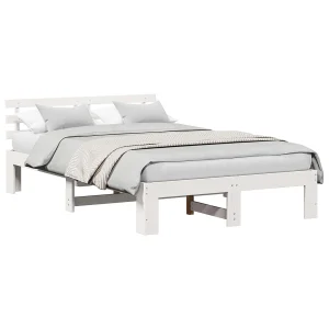 Bedframe met hoofdeinde Wit 140 x 190 cm Massief grenenhout Bedframe met hoofdeinde Wit 140 x 190 cm Massief grenenhout