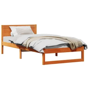 Bedframe met hoofdeinde Wasbruin 90 x 200 cm Massief grenenhout Bedframe met hoofdeinde Wasbruin 90 x 200 cm Massief grenenhout