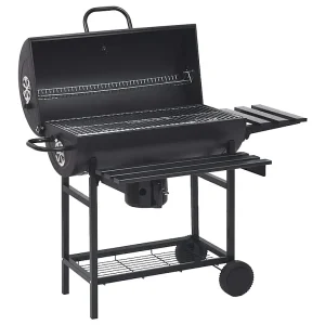 Barbecuevat met wielen en schappen 115x85x95 cm staal zwart Barbecuevat met wielen en schappen 115x85x95 cm staal zwart