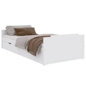 Bedframe met lades massief grenenhout wit 90×200 cm Bedframe met lades massief grenenhout wit 90×200 cm