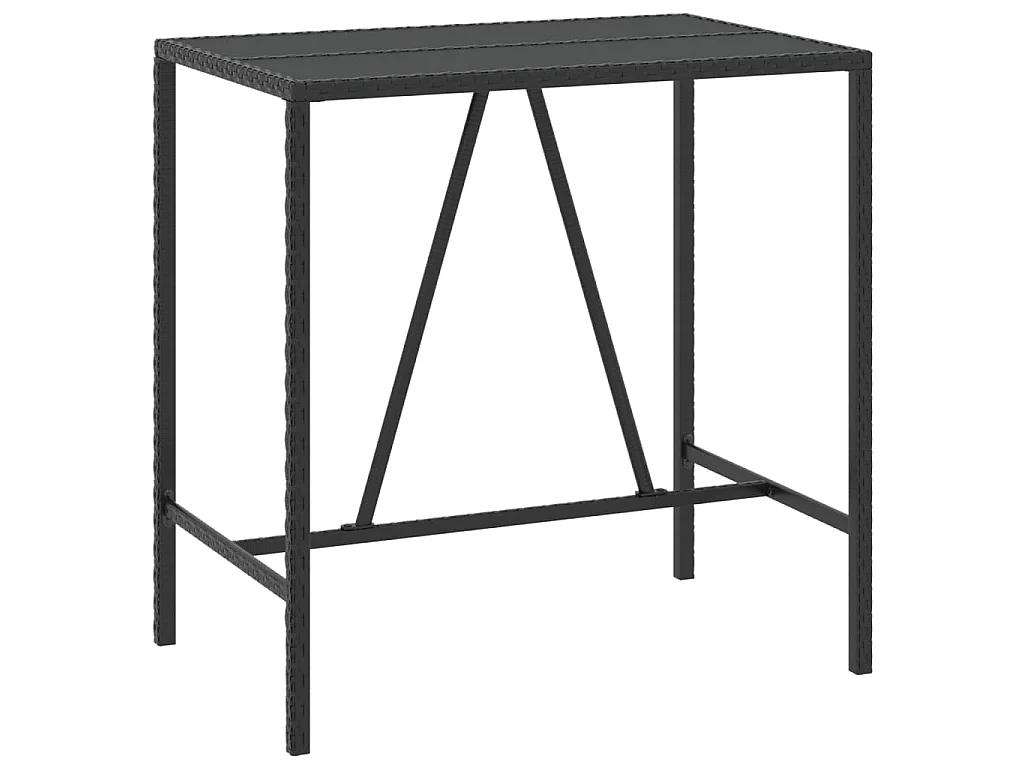 Bartafel met glazen blad 110x70x110 cm poly rattan zwart