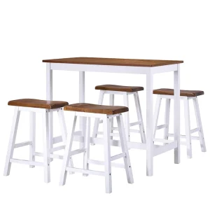 Bartafel- en krukkenset massief hout 5-delig Bartafel- en krukkenset massief hout 5-delig