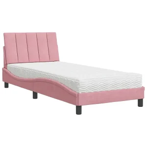 Bed met matras "Hanko" fluweel roze 90×190 cm
