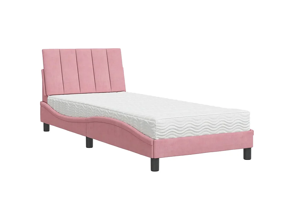 Bed met matras "Hanko" fluweel roze 90x190 cm