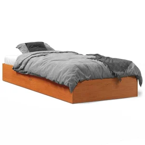 Bedframe zonder matras massief grenenhout wasbruin 75×190 cm