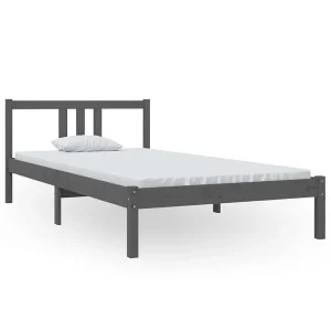Bedframe massief hout grijs 100×200 cm Bedframe massief hout grijs 100×200 cm