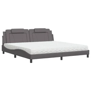 Bed "Viana" met matras kunstleer grijs 200×200 cm Bed "Viana" met matras kunstleer grijs 200×200 cm