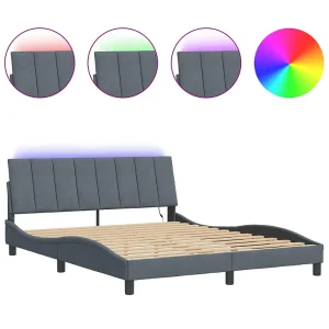 Bedframe met LED zonder matras "Hanko" fluweel donkergrijs 160×200 cm Bedframe met LED zonder matras "Hanko" fluweel donkergrijs 160×200 cm