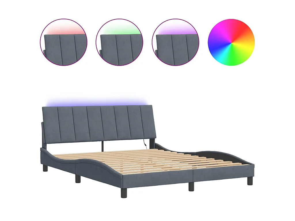Bedframe met LED zonder matras "Hanko" fluweel donkergrijs 160x200 cm