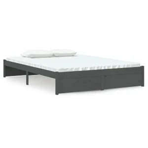 Bedframe massief hout grijs 140×190 cm Bedframe massief hout grijs 140×190 cm