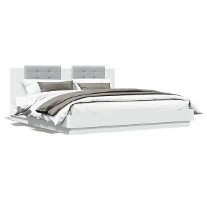 Bedframe met hoofdeinde bewerkt hout wit 200×200 cm Bedframe met hoofdeinde bewerkt hout wit 200×200 cm