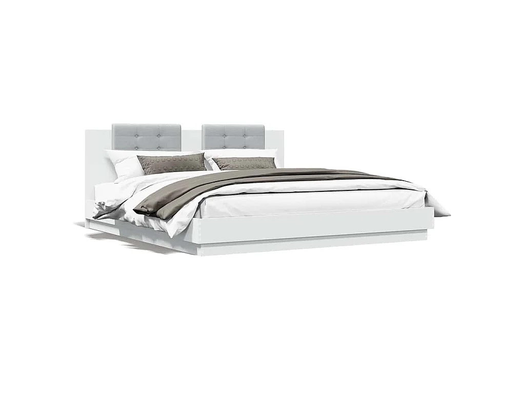 Bedframe met hoofdeinde bewerkt hout wit 200x200 cm