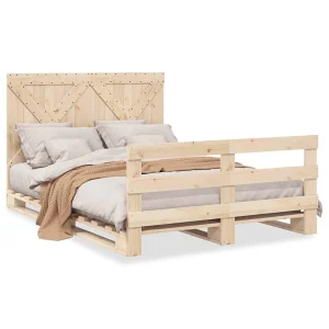 Bedframe met hoofdbord massief grenenhout wit 140×200 cm