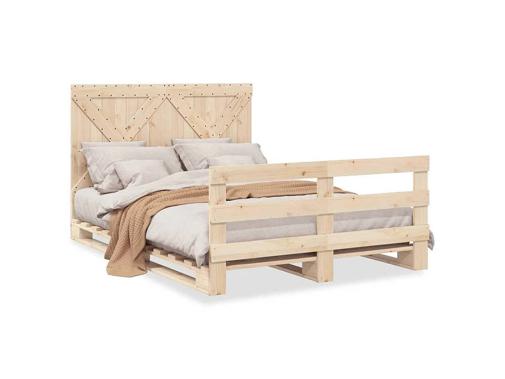 Bedframe met hoofdbord massief grenenhout wit 140x200 cm