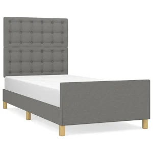 Bedframe met hoofdeinde stof donkergrijs 90×190 cm Bedframe met hoofdeinde stof donkergrijs 90×190 cm