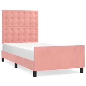 Bedframe met hoofdeinde fluweel roze 90×190 cm