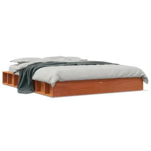 Bedframe zonder matras massief grenenhout wasbruin 120×190 cm