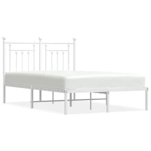 Bedframe met hoofdbord metaal wit 135×190 cm Bedframe met hoofdbord metaal wit 135×190 cm