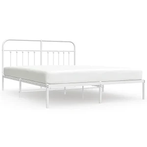 Bedframe met hoofdbord metaal wit 160×200 cm Bedframe met hoofdbord metaal wit 160×200 cm