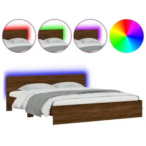 Bedframe met hoofdeinde en LED bruin eikenkleur 200×200 cm Bedframe met hoofdeinde en LED bruin eikenkleur 200×200 cm