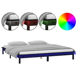 Bedframe LED massief hout zwart 200×200 cm