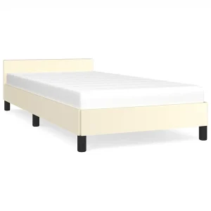 Bedframe met hoofdeinde zonder matras 90×200 cm crèmekleurig Bedframe met hoofdeinde zonder matras 90×200 cm crèmekleurig