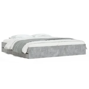 Bedframe met lades bewerkt hout betongrijs 200×200 cm Bedframe met lades bewerkt hout betongrijs 200×200 cm