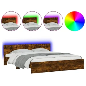 Bedframe met hoofdeinde en LED gerookt eikenkleurig 200×200 cm Bedframe met hoofdeinde en LED gerookt eikenkleurig 200×200 cm