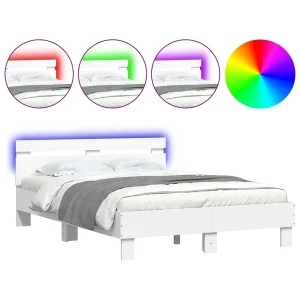 Bedframe met hoofdeinde en LED wit 120×200 cm Bedframe met hoofdeinde en LED wit 120×200 cm