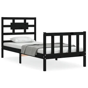 Bedframe met hoofdbord massief hout zwart