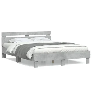 Bedframe met hoofdeinde bewerkt hout betongrijs 140×190 cm Bedframe met hoofdeinde bewerkt hout betongrijs 140×190 cm