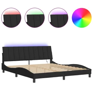 Bedframe met LED zonder matras "Hanko" fluweel zwart 180×200 cm Bedframe met LED zonder matras "Hanko" fluweel zwart 180×200 cm