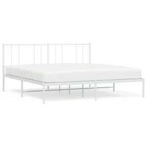 Bedframe met hoofdbord metaal wit 200×200 cm Bedframe met hoofdbord metaal wit 200×200 cm
