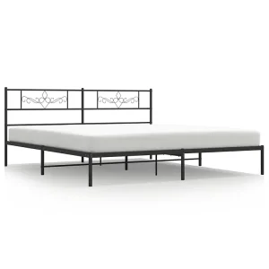 Bedframe met hoofdbord metaal zwart 200×200 cm Bedframe met hoofdbord metaal zwart 200×200 cm