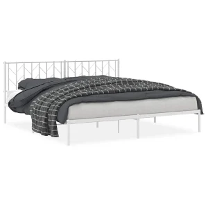 Bedframe met hoofdbord metaal wit 193×203 cm Bedframe met hoofdbord metaal wit 193×203 cm
