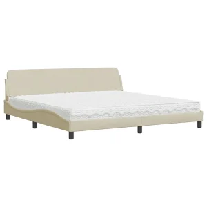 Bed met matras "Dover" stof crèmekleurig 200×200 cm Bed met matras "Dover" stof crèmekleurig 200×200 cm