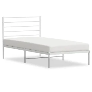 Bedframe met hoofdbord metaal wit 100×200 cm Bedframe met hoofdbord metaal wit 100×200 cm