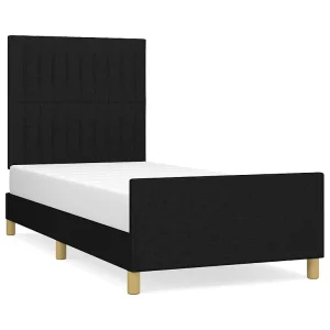 Bedframe zonder matras 90×190 cm stof zwart Bedframe zonder matras 90×190 cm stof zwart