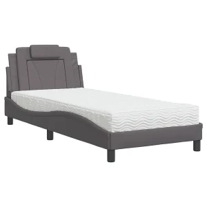 Bed "Viana" met matras kunstleer grijs 90×190 cm Bed "Viana" met matras kunstleer grijs 90×190 cm