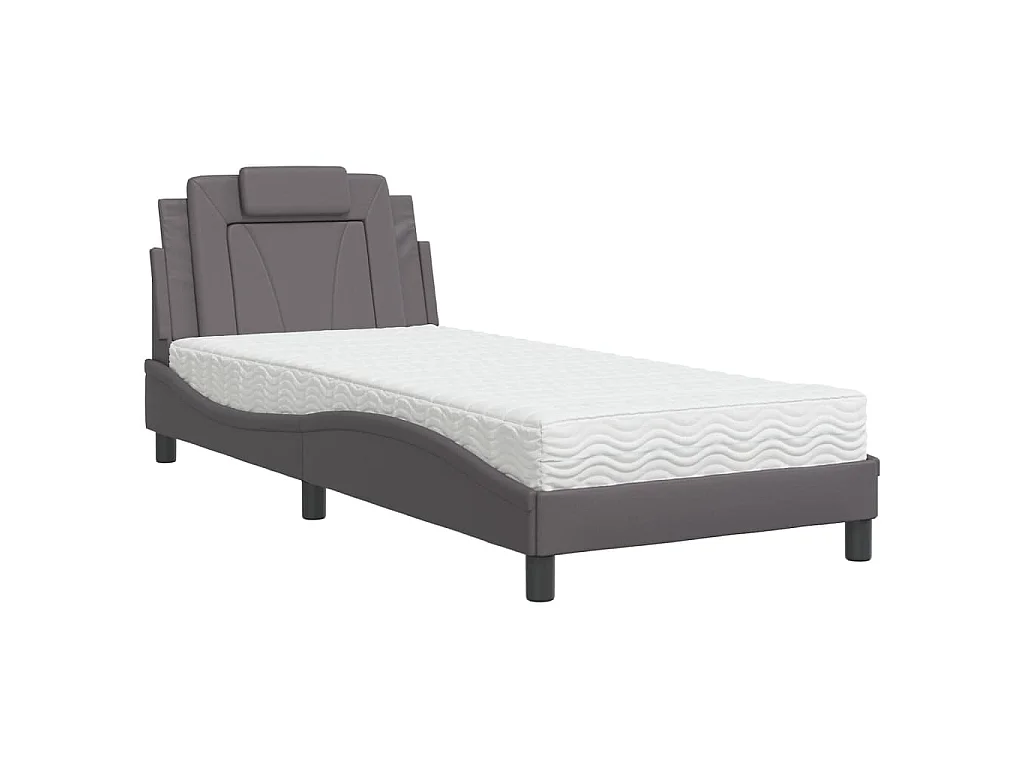 Bed "Viana" met matras kunstleer grijs 90x190 cm