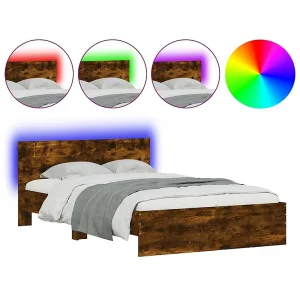 Bedframe met hoofdeinde en LED gerookt eikenkleurig 120×200 cm